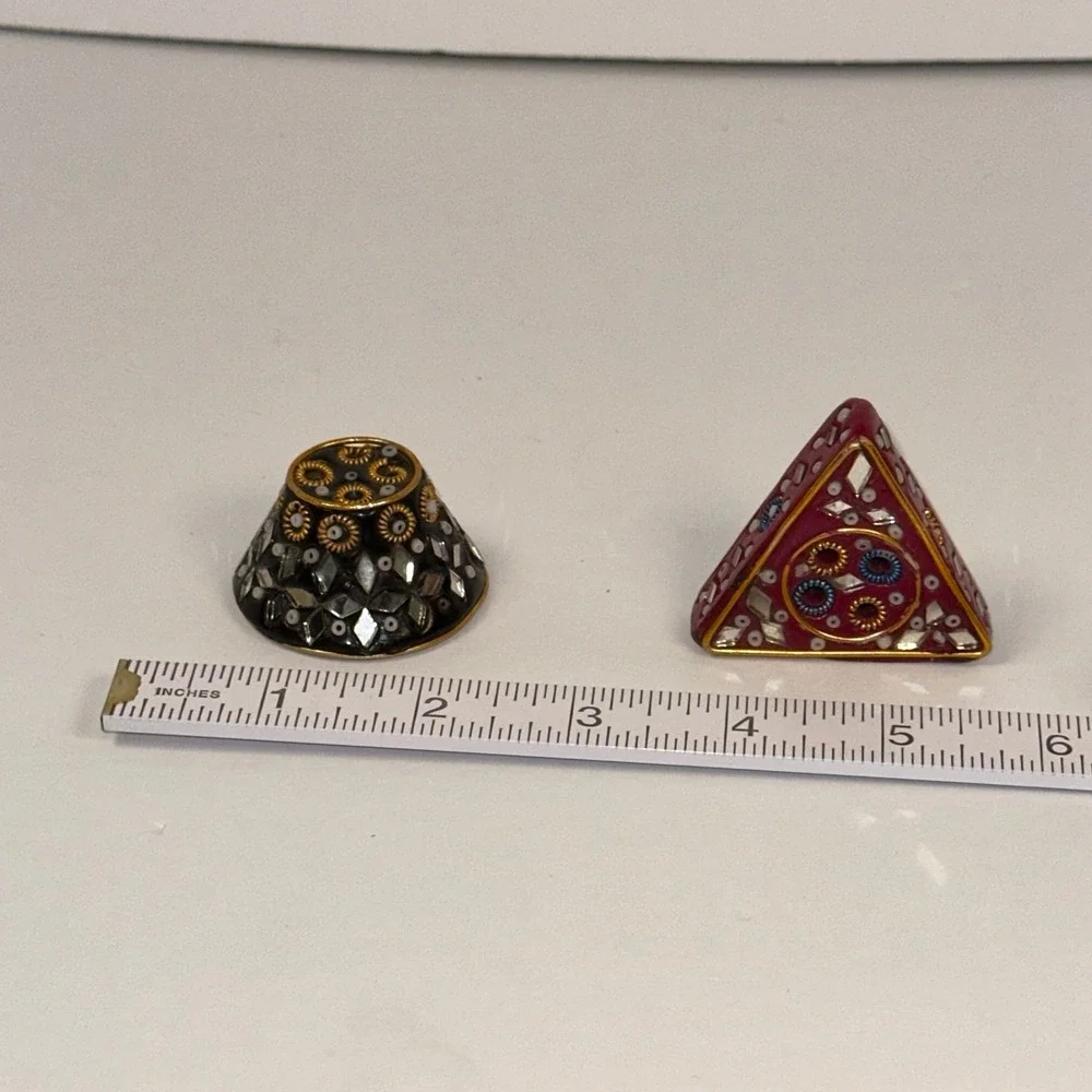 Ornate Vintage Decorative Trinket Set Bell Triangle Red Black Gold Mosaic Mirror
